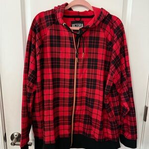 Victoria’s Secret Sport Red Plaid Hoodie with Black Details